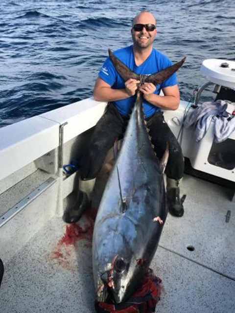ANGLER: Greg Moshovakis  SPECIES: Southern Bluefin Tuna  WEIGHT: 85kg LURE: JB Micro Dingo.